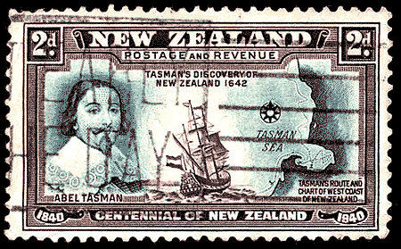 Голландський мореплавець Абель Тасман на поштовій марці Нової Зеландії, 1940,