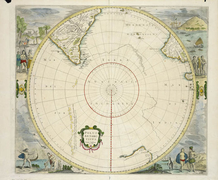 Karte des Südmeers vor der Reise Tasmans, von Hendrik Hondius um 1650