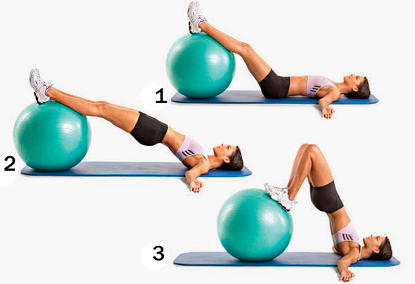 Вправа 2: Згинання ніг для тренування сідниць і стегон на гімнастичному м'ячі